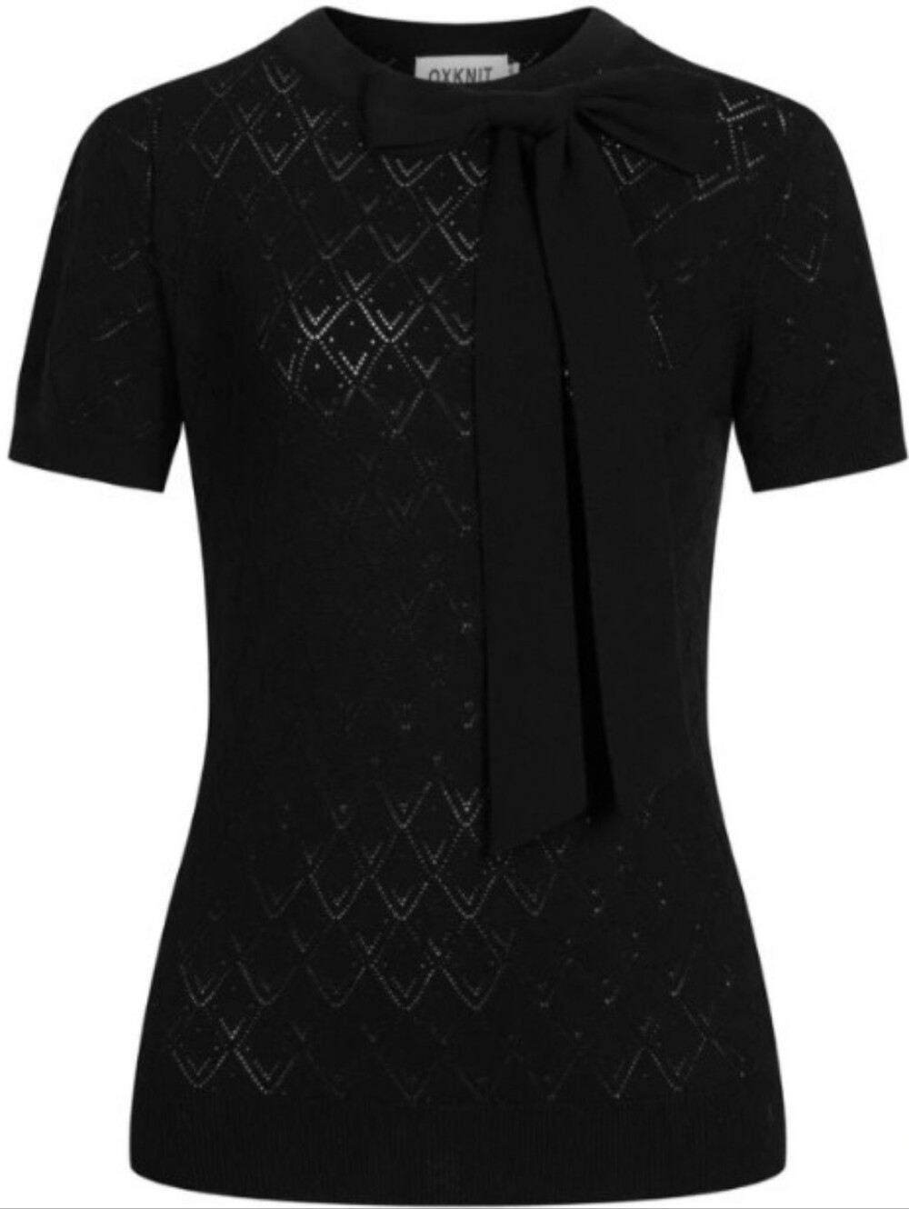 Oxknit Black Knit Lace Summer Top with Neck Tie